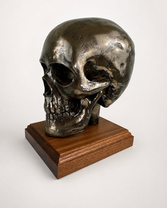 Life Size Cold Cast Bronze Skull – Beret, Hat & Headset Holder