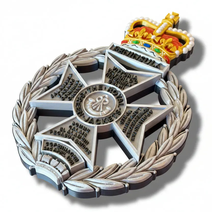 Royal Green Jackets Silver Black Coloured Crown Cap Badge | Officially Licensed