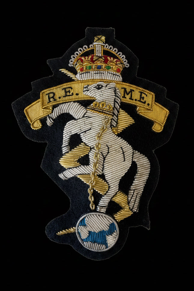 Corps of Royal Electrical and Mechanical Engineers King's Crown (REME) - Blazer Badge - Handmade - MOD Licenced Seller