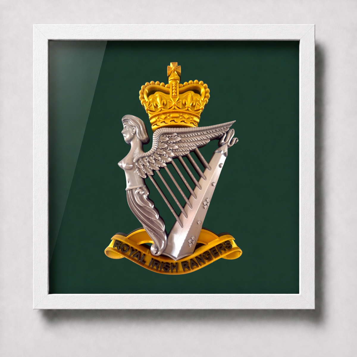 Royal Irish Rangers Cap Badge Display Frame | Gold, Silver & Black | Officially Licensed