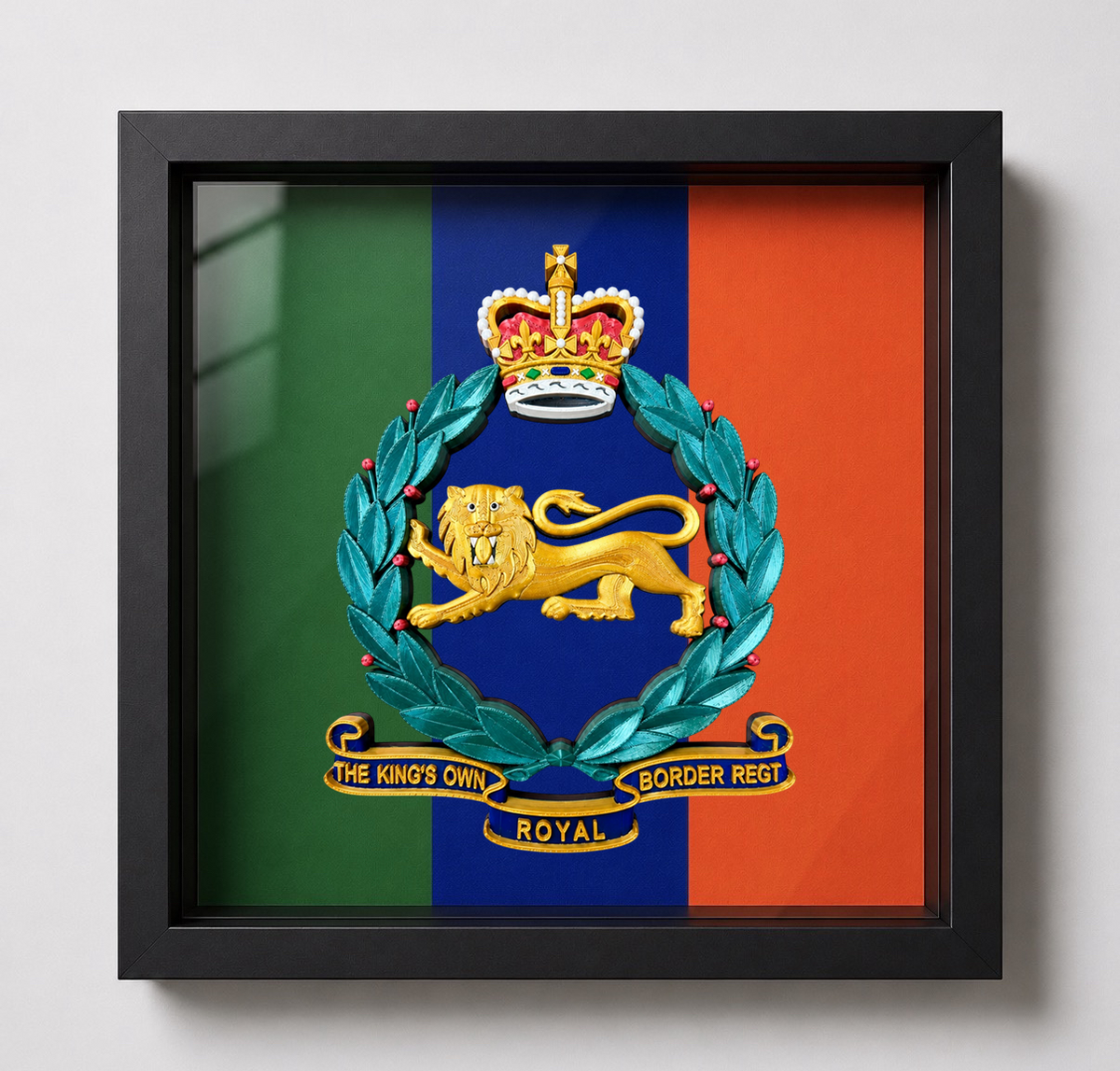 King's Own Royal Border Regiment Full Colour Crest & Regimental Colours Display Frame | Officially Licensed
