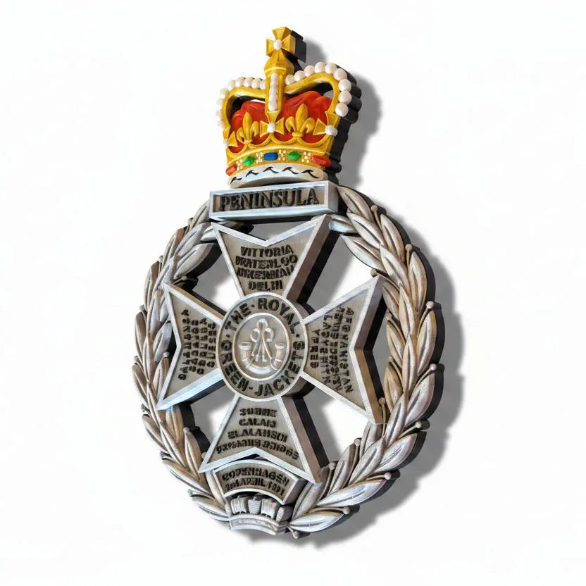 Royal Green Jackets Silver Black Coloured Crown Cap Badge | Officially Licensed