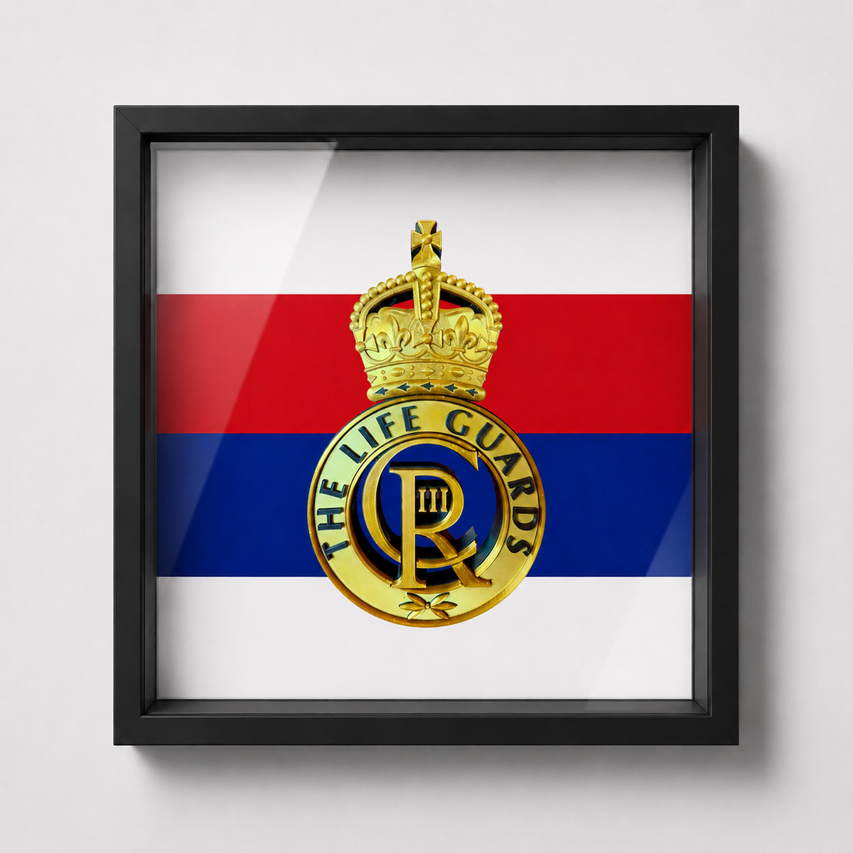 Life Guards Cap Badge Display Frame – King's Crown | True Regiment-Coloured Flash | Officially Licensed