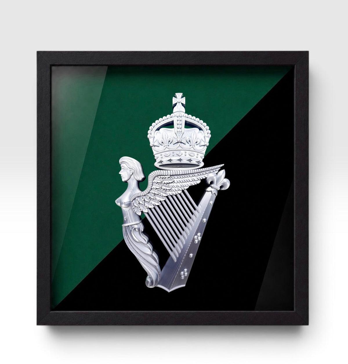 Royal Irish Regiment King's Crown Cap Badge Display Frame | Silver & Black | Officially Licensed