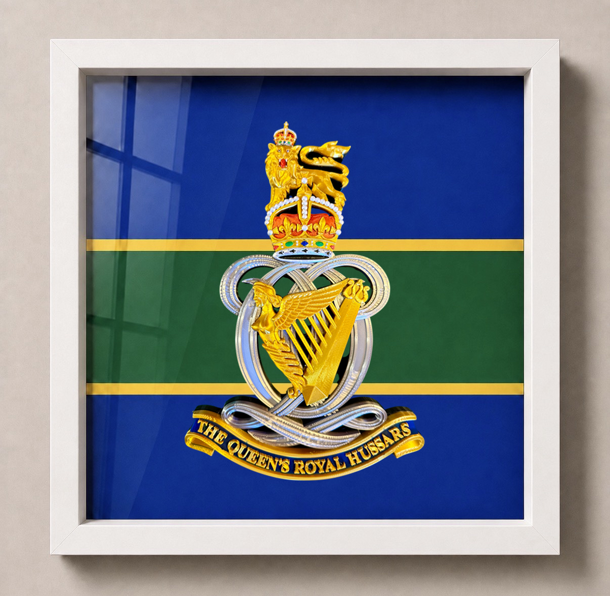 The Queen’s Royal Hussars Cap Badge Display Frame – King’s Crown | Officially Licensed