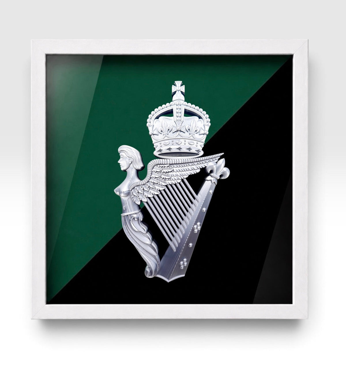 Royal Irish Regiment King's Crown Cap Badge Display Frame | Silver & Black | Officially Licensed