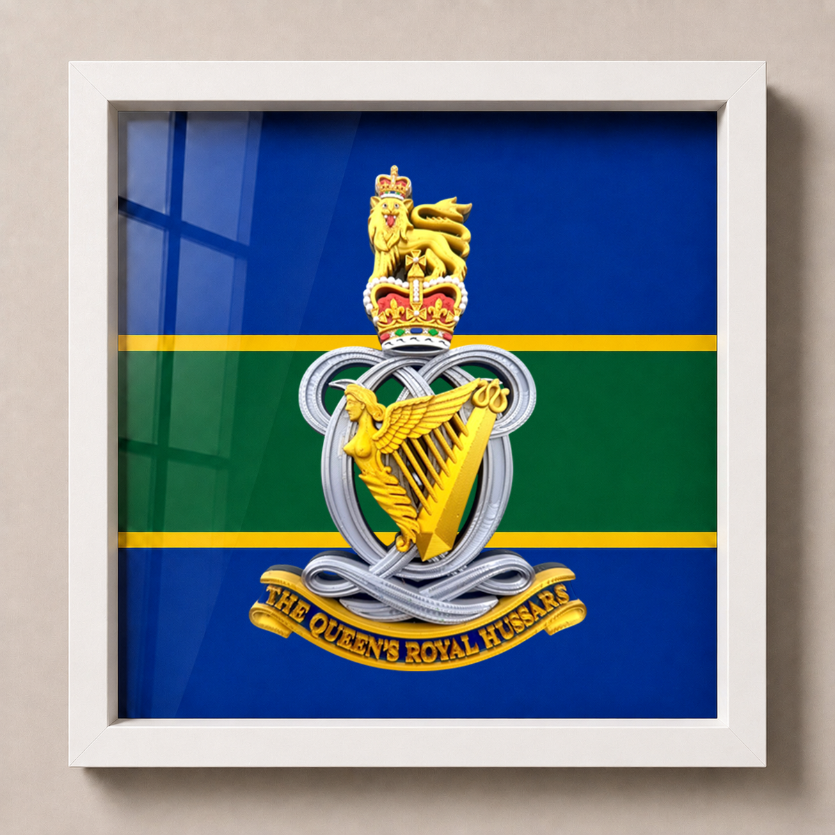 The Queen’s Royal Hussars Cap Badge Display Frame – Queen’s Crown | Officially Licensed