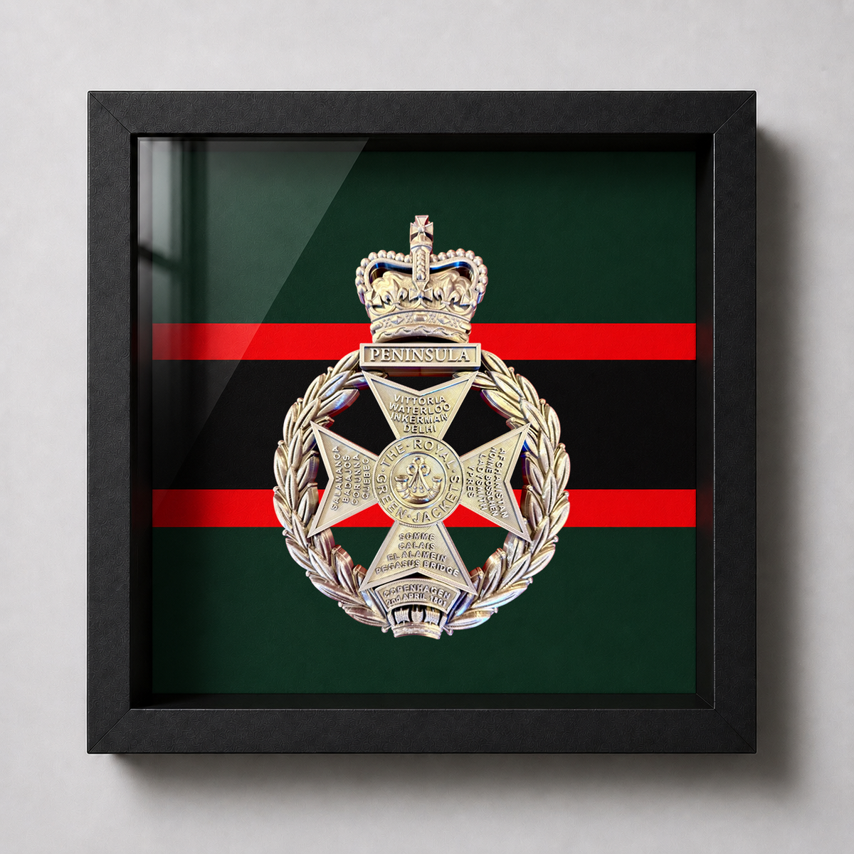 Royal Green Jackets Silver Cap Badge Display Frame | Officially Licensed