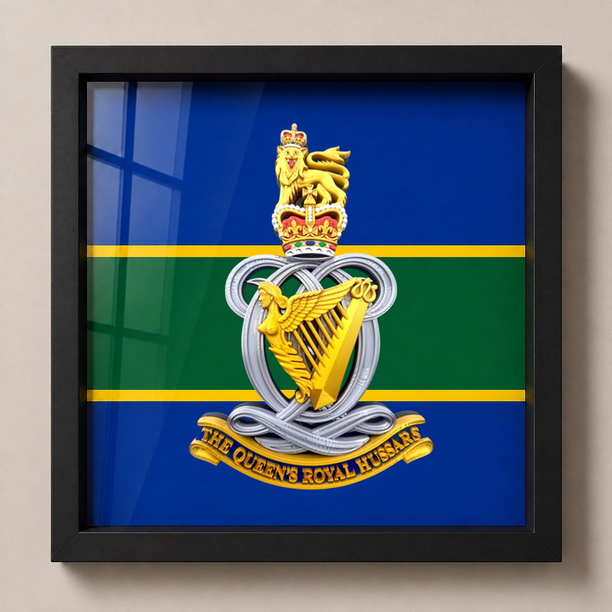 The Queen’s Royal Hussars Cap Badge Display Frame – Queen’s Crown | Officially Licensed
