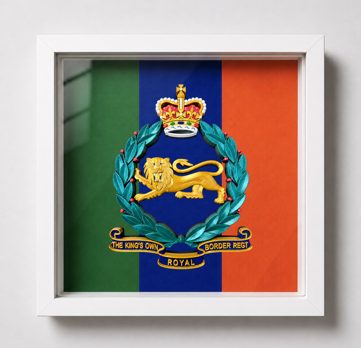 King's Own Royal Border Regiment Full Colour Crest & Regimental Colours Display Frame | Officially Licensed