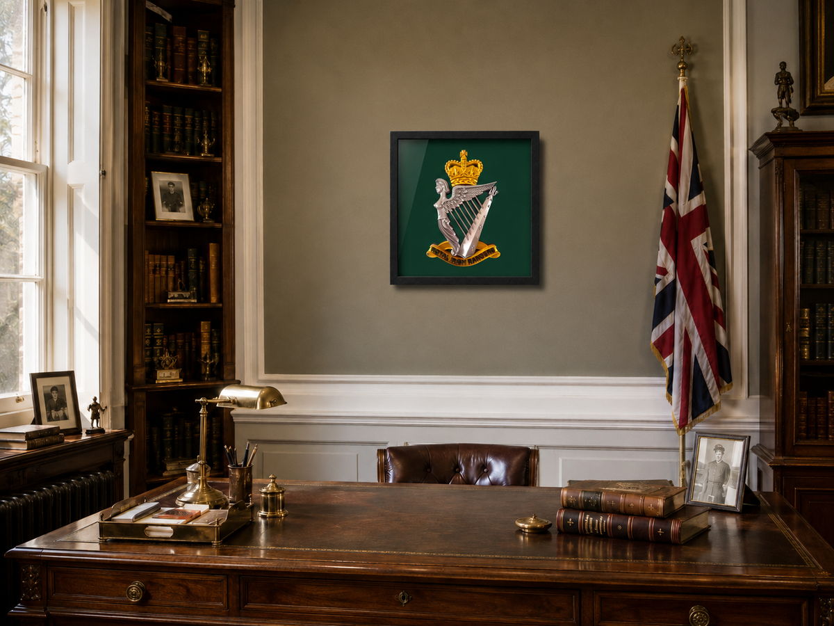 Royal Irish Rangers Cap Badge Display Frame | Gold, Silver & Black | Officially Licensed