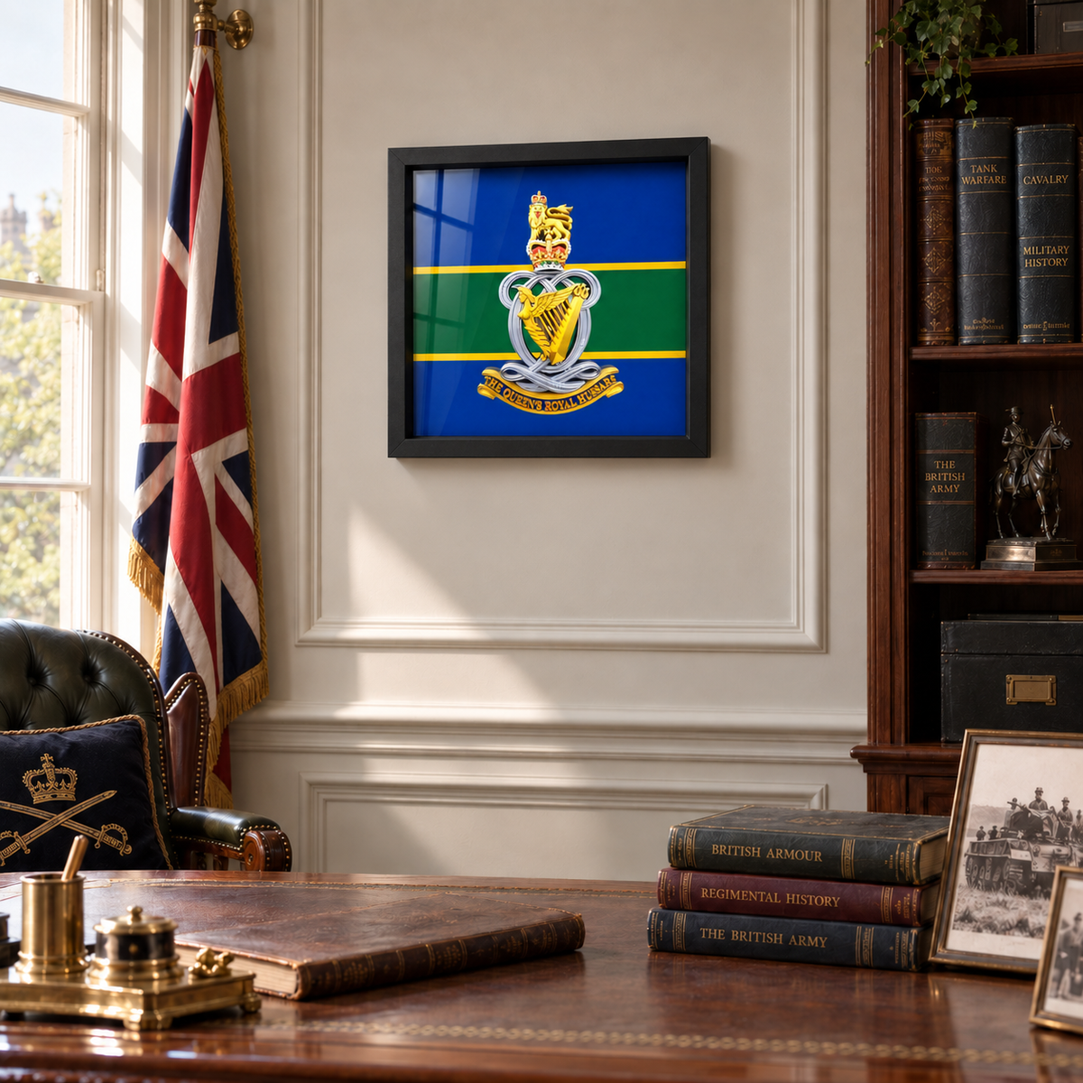 The Queen’s Royal Hussars Cap Badge Display Frame – Queen’s Crown | Officially Licensed