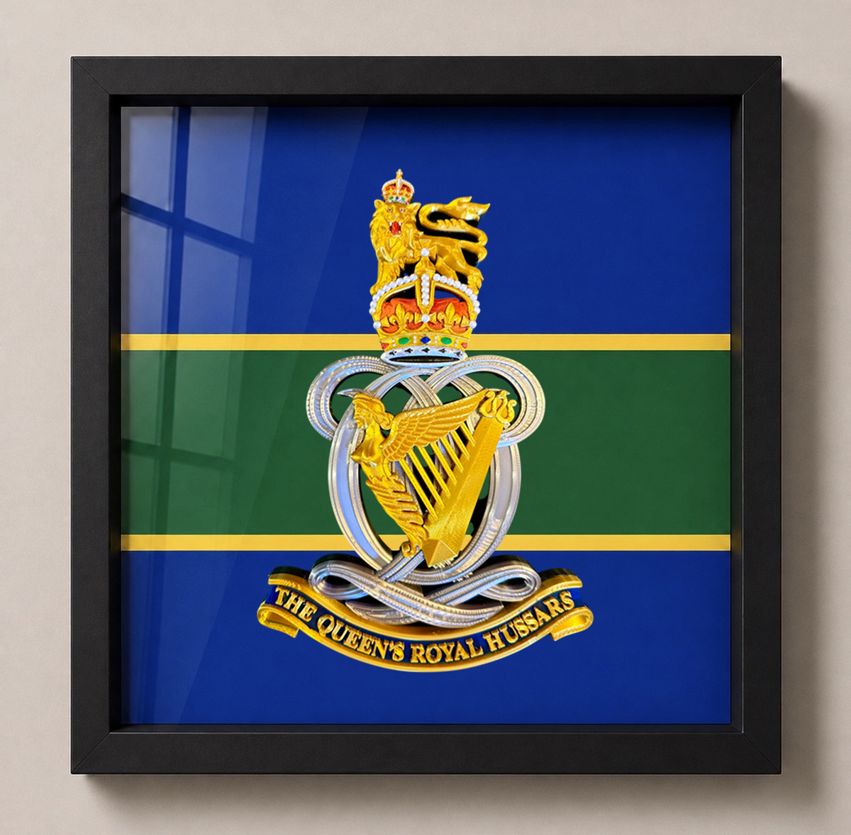 The Queen’s Royal Hussars Cap Badge Display Frame – King’s Crown | Officially Licensed