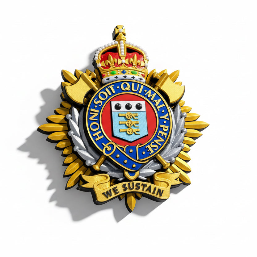 Royal Logistic Corps King's Crown Cap Badge | Officially Licensed