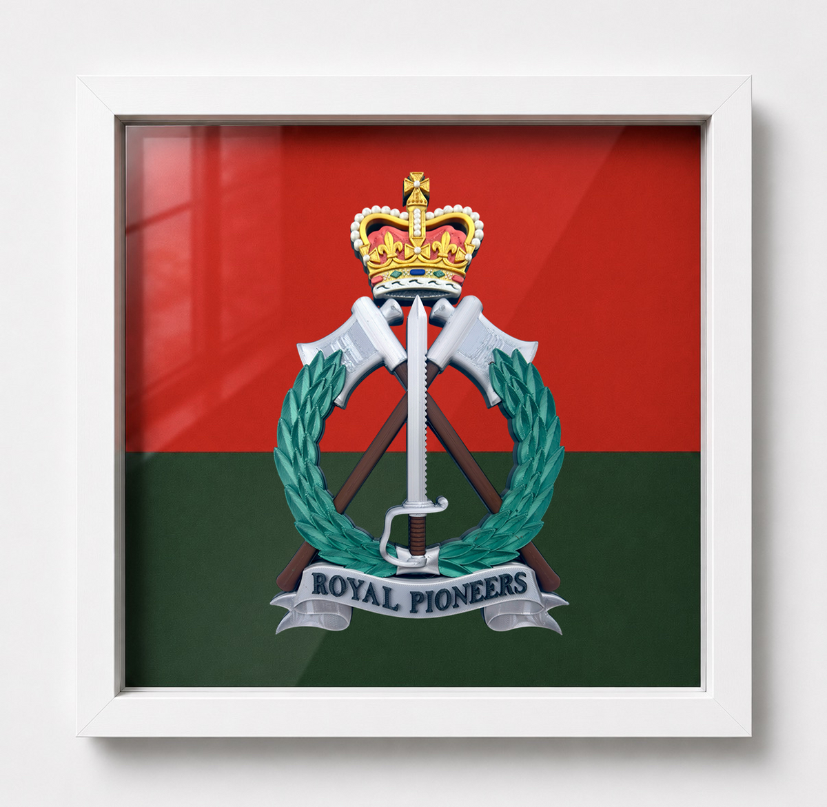 Royal Pioneer Corps Full Colour Cap Badge & Military Colours Display Frame | Officially Licensed