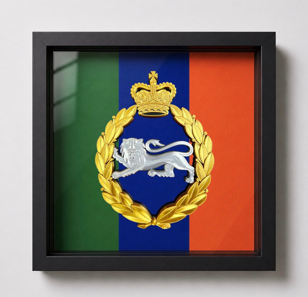 King's Own Royal Border Regiment Silver & Gold Cap Badge & Regimental Colours Display Frame | Officially Licensed