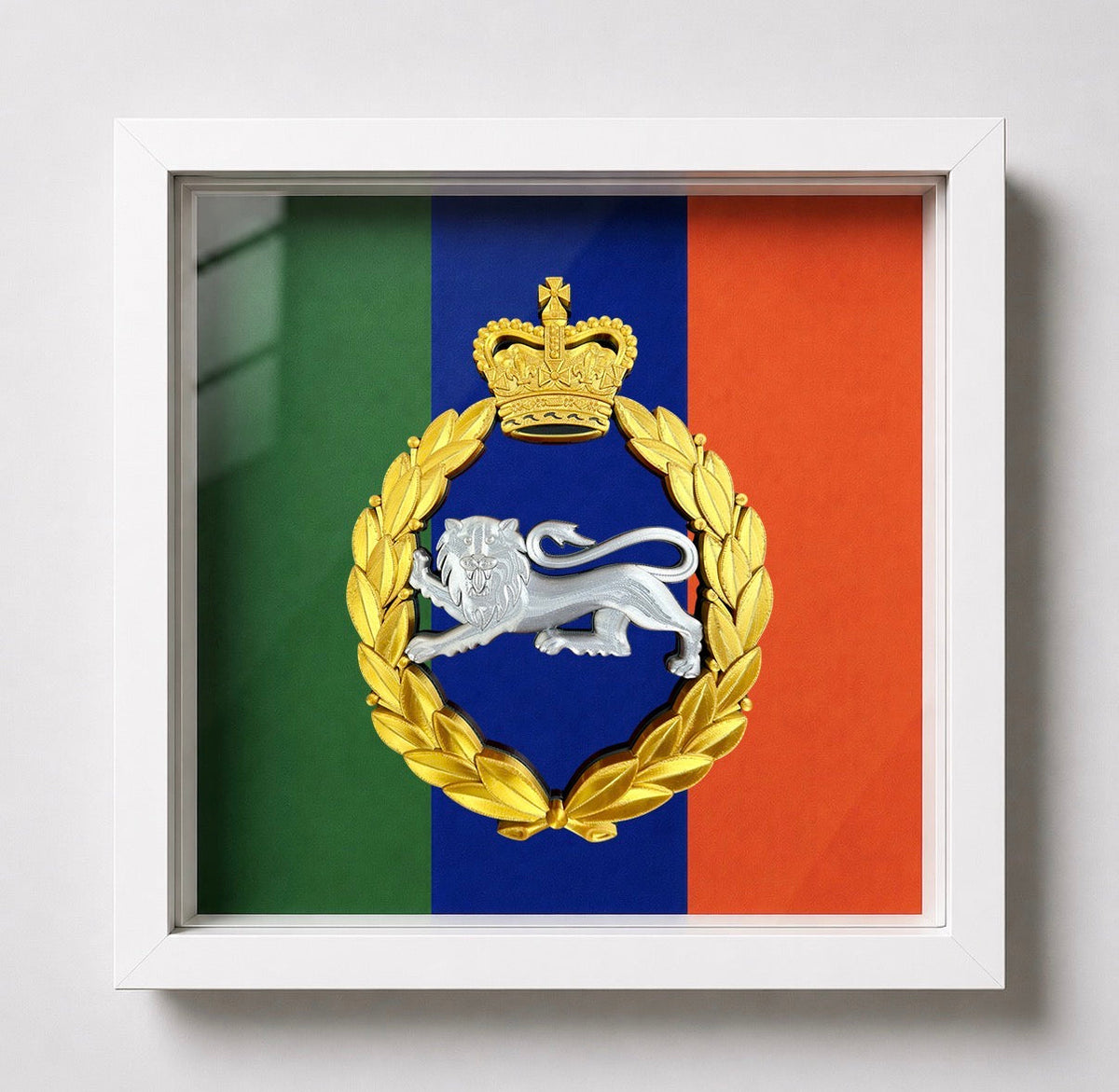 King's Own Royal Border Regiment Silver & Gold Cap Badge & Regimental Colours Display Frame | Officially Licensed