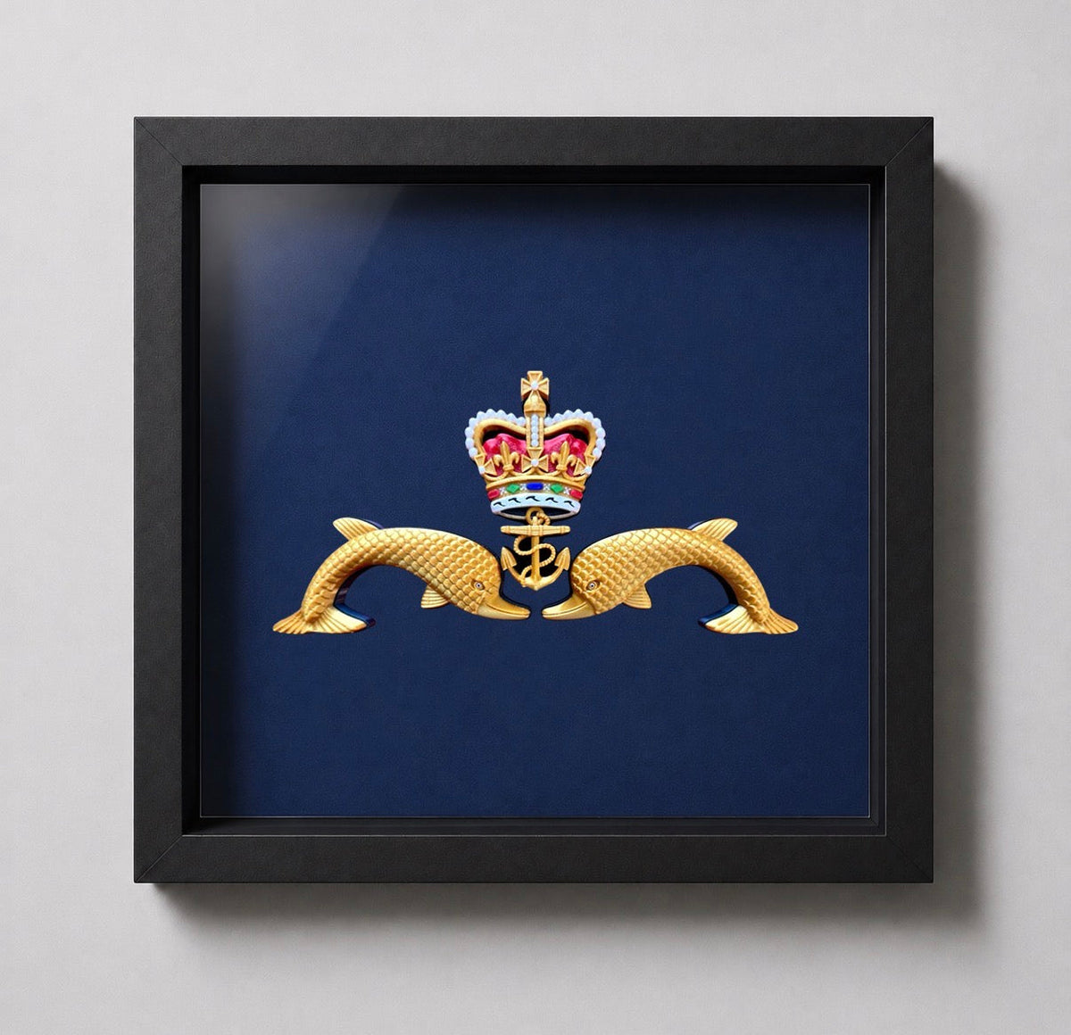 Royal Navy Submarine Service "Dolphins" Queen's Crown Qualification Badge Display Frame | Officially Licensed