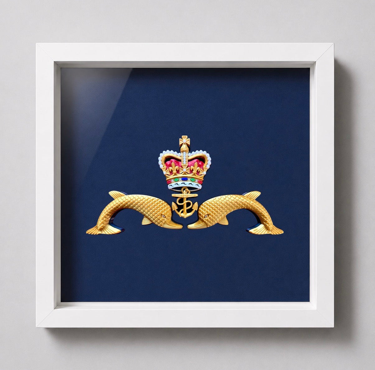 Royal Navy Submarine Service "Dolphins" Queen's Crown Qualification Badge Display Frame | Officially Licensed