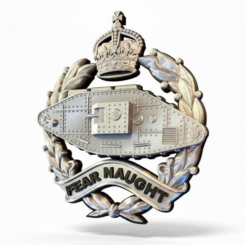Royal Tank Regiment King's Crown Cap Badge – Silver & Black | Officially Licensed
