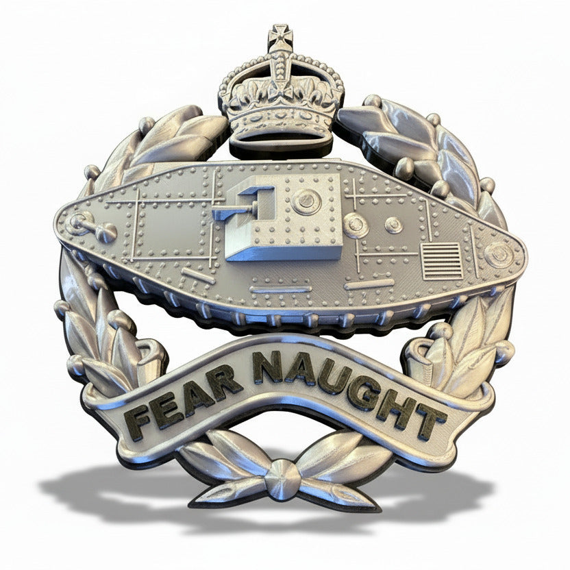 Royal Tank Regiment King's Crown Cap Badge – Silver & Black | Officially Licensed