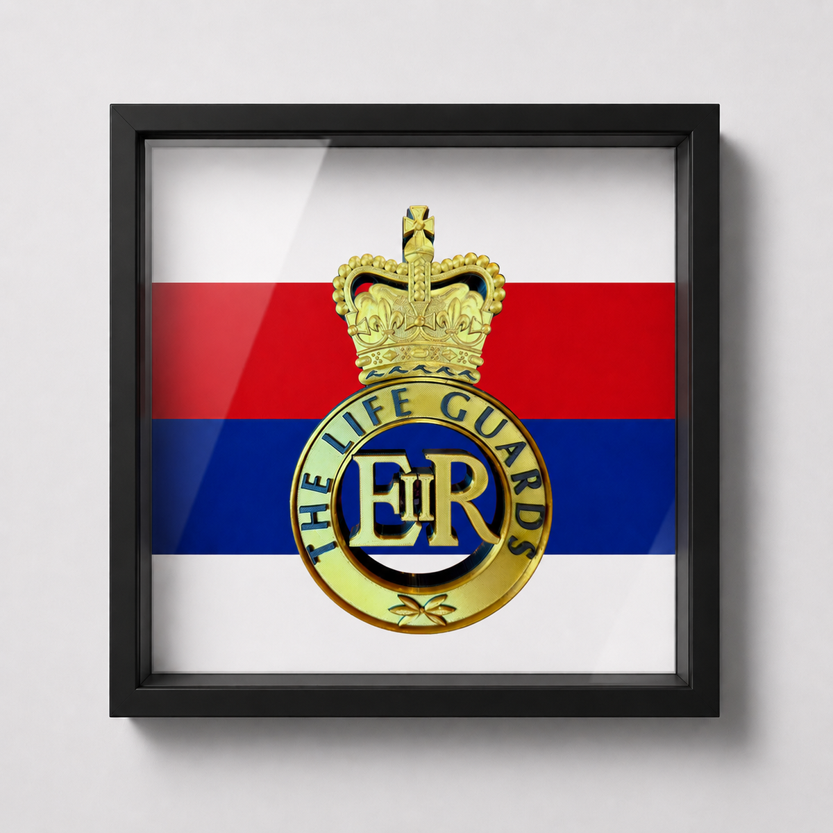 Life Guards Cap Badge Display Frame – Queen's Crown | True Regiment-Coloured Flash | Officially Licensed