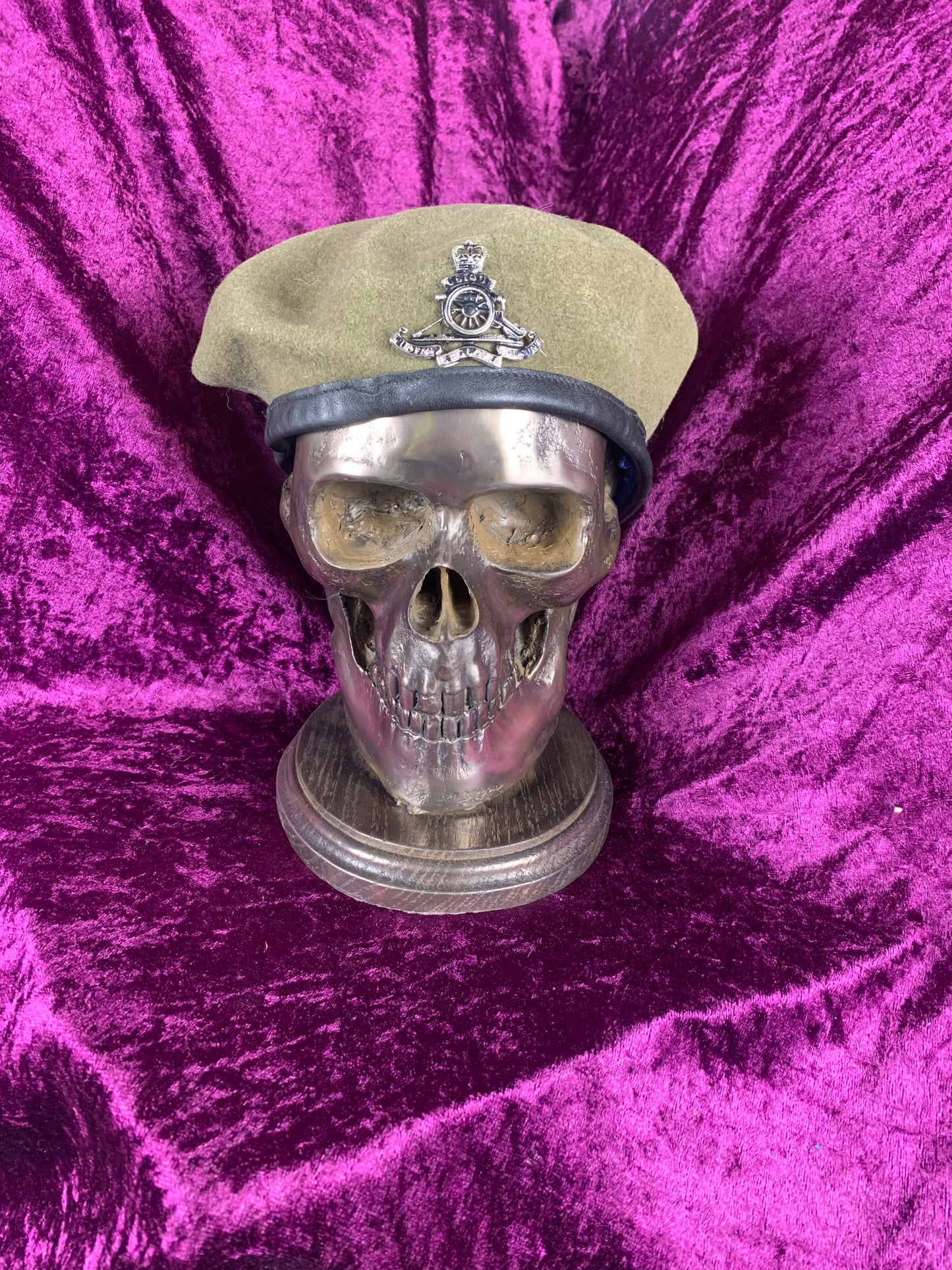 Life Size Skull Beret/Hat Holder Cold Cast Bronze Statue Sculpture