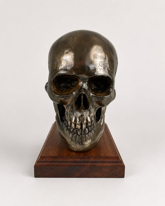 Life Size Cold Cast Bronze Skull – Beret, Hat & Headset Holder