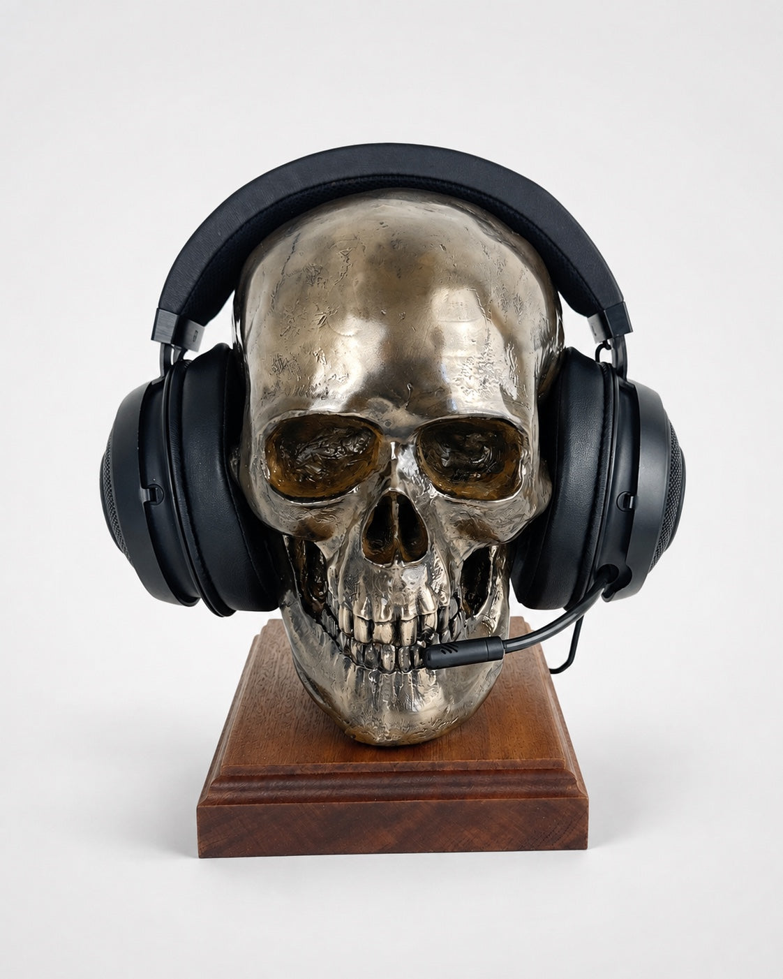 Life Size Cold Cast Bronze Skull – Beret, Hat & Headset Holder